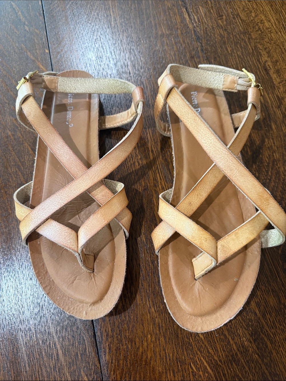 Pierre Dumas Tan Strappy Toe-Loop Sandals